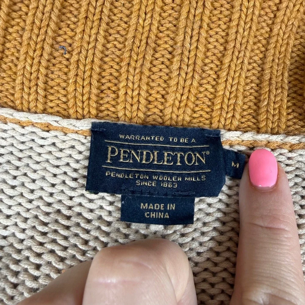 Pendleton Sweater Womens Medium Tan Southwestern Aztec Cardigan Longline Boho - Picture 2 of 7